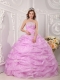 Pink Ball Gown Strapless Floor-length Organza Appliques Quinceanera Dress