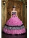 Rose Pink Ball Gown Strapless Floor-length Picks-ups Taffeta Quinceanera Dress