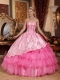 Rose Pink Ball Gown Sweetheart Floor-length Taffeta and Oragnza Embroidery Quinceanera Dress