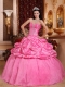 Rose Pink Ball Gown Sweetheart Floor-length Taffeta Beading Quinceanera Dress
