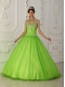 Spring Green A-line Halter Floor-length Tulle Beading Quinceanera Dress