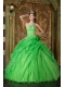 Spring Green Ball Gown Strapless Floor-length Organza Beading Quinceanera Dress