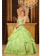 Yellow Green Ball Gown Strapless Floor-length Taffeta Beading Quinceanera Dress