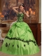 Spring Green Ball Gown Straps Floor-length Appliques Taffeta Quinceanera Dress