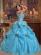 Teal Ball Gown Strapless Floor-length Taffeta Beading and 3D Flower Quinceanera Dress