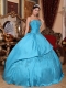 Teal Ball Gown Strapless Floor-length Taffeta Beading Quinceanera Dress