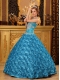 Teal Ball Gown Sweetheart Floor-length Fabric with Rolling Flowers Appliques Quinceanera Dress