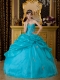 Teal Ball Gown Sweetheart Floor-length Organza Appliques Sweet 16 Dress