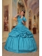 Teal Ball Gown Sweetheart Floor-lenth Taffeta Beading Quinceanera Dress