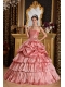 Watermelon Ball Gown Strapless Floor-length Taffeta Beading Sweet 16 Dress