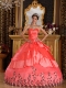 Watermelon Ball Gown Sweetheart Floor-length Taffeta Appliques Quinceanera Dress