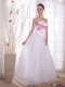 White A-Line / Princess Sweetheart Floor-length Tulle and Taffeta Beading and Rhinestones Prom / Evening Dress