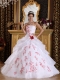 White A-Line / Princess Strapless Floor-length Organza Appliques Quinceanera Dress