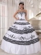 White and Black Ball Gown Sweetheart Floor-length Tulle Embroidery Quinceanera Dress