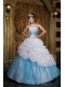 White and Blue A-line / Princess Halter Floor-length Beading Quinceanera Dress