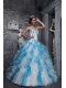 White and Blue Ball Gown Sweetheart Floor-length Taffeta and Organza Appliques Quinceanera Dress