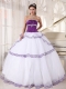 White and Purple Ball Gown Strapless Floor-length Organza Appliques Quinceanera Dress