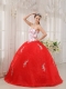 White and Red Ball Gown Sweetheart Floor-length Taffeta and Organza Appliques Quinceanera Dress