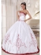 White And Wine Red Ball Gown Strapless Floor-length Satin Embroidery Quinceanera Dress