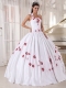 White Ball Gown Halter Floor-length Taffeta Embroidery Quinceanera Dress