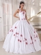 White Ball Gown Halter Floor-length Taffeta Embroidery Quinceanera Dress