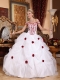 White Ball Gown Off The Shoulder Floor-length Taffeta and Organza Embroidery Quinceanera Dress