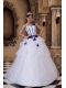 White Ball Gown One Shoulder Floor-length Satin and Tulle Hand Flowers Quinceanera Dress