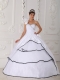 White Ball Gown One Shoulder Floor-length Taffeta and Organza Beading Quinceanera Dress