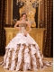 White Ball Gown Strapless Brush Train Taffeta and Zebra Quinceanera Dress