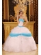 White Ball Gown Strapless Floor-length Appliques Satin and Organza Quinceanera Dress
