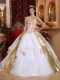 White Ball Gown Strapless Floor-length Organza Beading and Appliques Quinceanera Dress