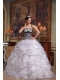 White Ball Gown Strapless Floor-length Ruffles Organza and Zebra Quinceanera Dress