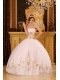 Baby Pink Ball Gown Strapless Floor-length Satin and Organza Appliques Quinceanera Dress