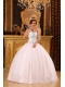 Baby Pink Ball Gown Strapless Floor-length Satin and Organza Embroidery Quinceanera Dress