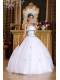 White Ball Gown Strapless Floor-length Satin and Tulle Appliques Quinceanera Dress