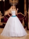 White Ball Gown Strapless Floor-length Satin Appliques White Quinceanera Dress