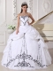 White Ball Gown Sweetheart Floor-length Satin and Taffeta Embroidery Quinceanera Dress