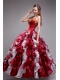 Wine Red and White Ball Gown Halter Floor-length Orangza Applqiues and Ruffles Quinceanera Dress