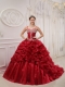 Wine Red Ball Gown Spaghetti Straps Court Train Organza Beading Quinceanera Dress