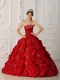 Wine Red Ball Gown Strapless Floor-length Taffeta Appliques and Beading Quinceanera Dress