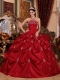 Wine Red Ball Gown Strapless Floor-length Taffeta Appliques Quinceanera Dress