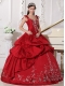 Wine Red Ball Gown Straps Floor-length Taffeta Embroidery Sweet 16 Dress