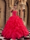 Wonderful Ball Gown Sweetheart Floor-length Ruffles Organza Coral Red Quinceanera Dress