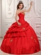 Wonderful Ball Gown Sweetheart Floor-length Taffeta Appliques Red Quinceanera Dress