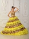 Yellow A-Line / Princess Strapless Sweep /Brush Train Leopard and Organza Ruffles Quinceanera Dress