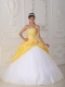 Yellow and White Ball Gown Strapless Floor-length Organza and Taffeta Appliques and Hand Made Flower Quinceanera Dress