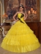 Yellow Ball Gown Strapless Floor-length Organza Appliques Quinceanera Dress Yellow Ball Gown Strapless Floor-length Organza Appliques Quinceanera Dress