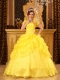 Yellow Ball Gown Strapless Floor-length Organza Appliques Quinceanera Dress