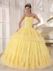 Yellow Ball Gown Sweetheart Floor-length Organza Appliques Sweet 16 Dress