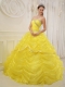 Yellow Ball Gown Sweetheart Floor-length Organza Beading Quinceanera Dress